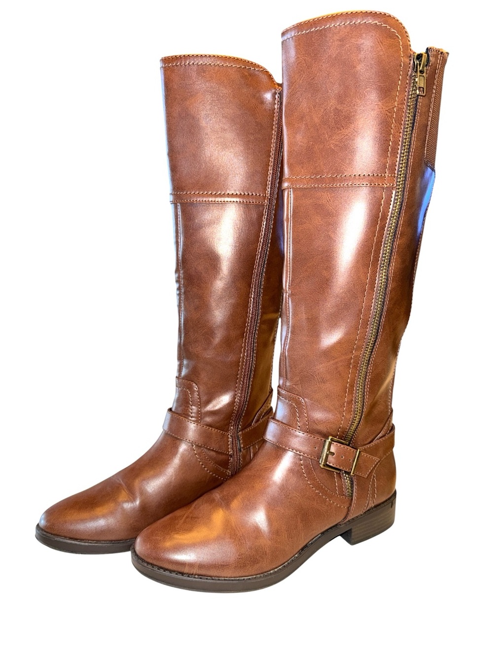 Merona Adeline Brown Zip Up Faux Leather Riding Boots, Size 7.5 - Picture 3 of 8
